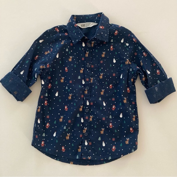 H&M Toddler Boy 3-4 Holiday Shirt Santa Snowman Reindeer Christmas Tree - Picture 1 of 6